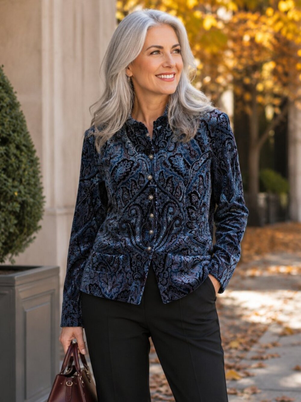 Coldwater Creek Velvet Paisley Blazer Petite Large Chocolate/ Blue